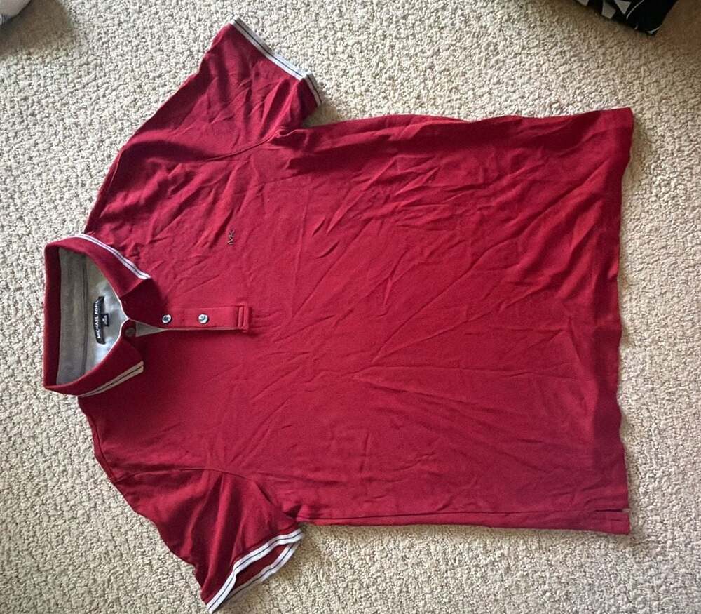 Michael Kors Men's Red Tipped Polo Shirt with MK Logo